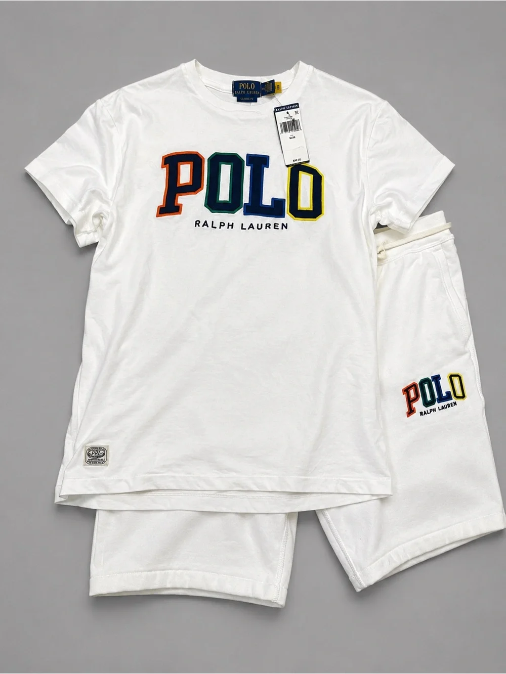 Polo by Ralph Lauren Mens Medium White Logo Tee and Shorts Set